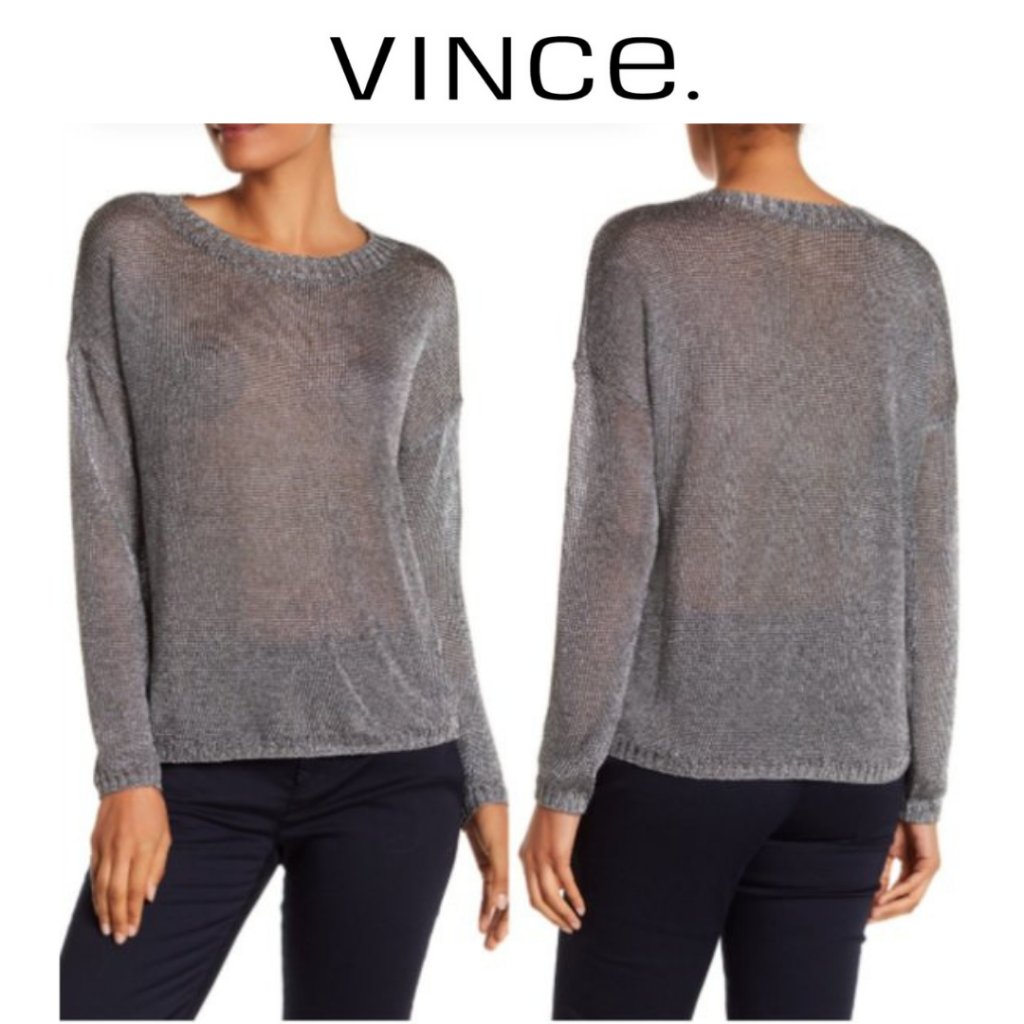 Vince Silver Metallic Crewneck Pullover